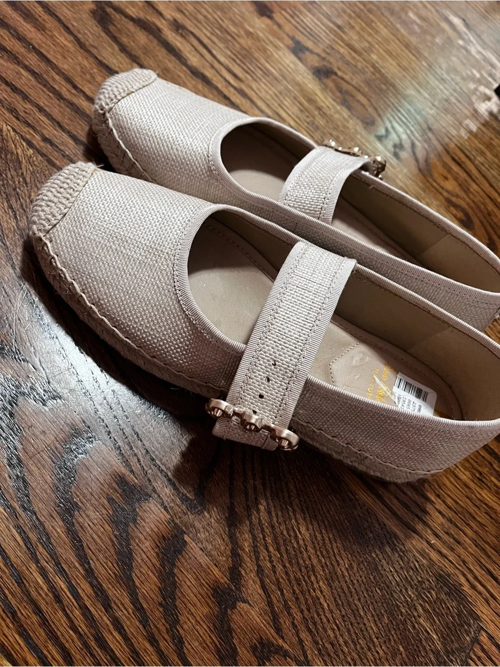 Sam Edelman Cream Mary Jane Espadrille Flats with Decorative Buckle